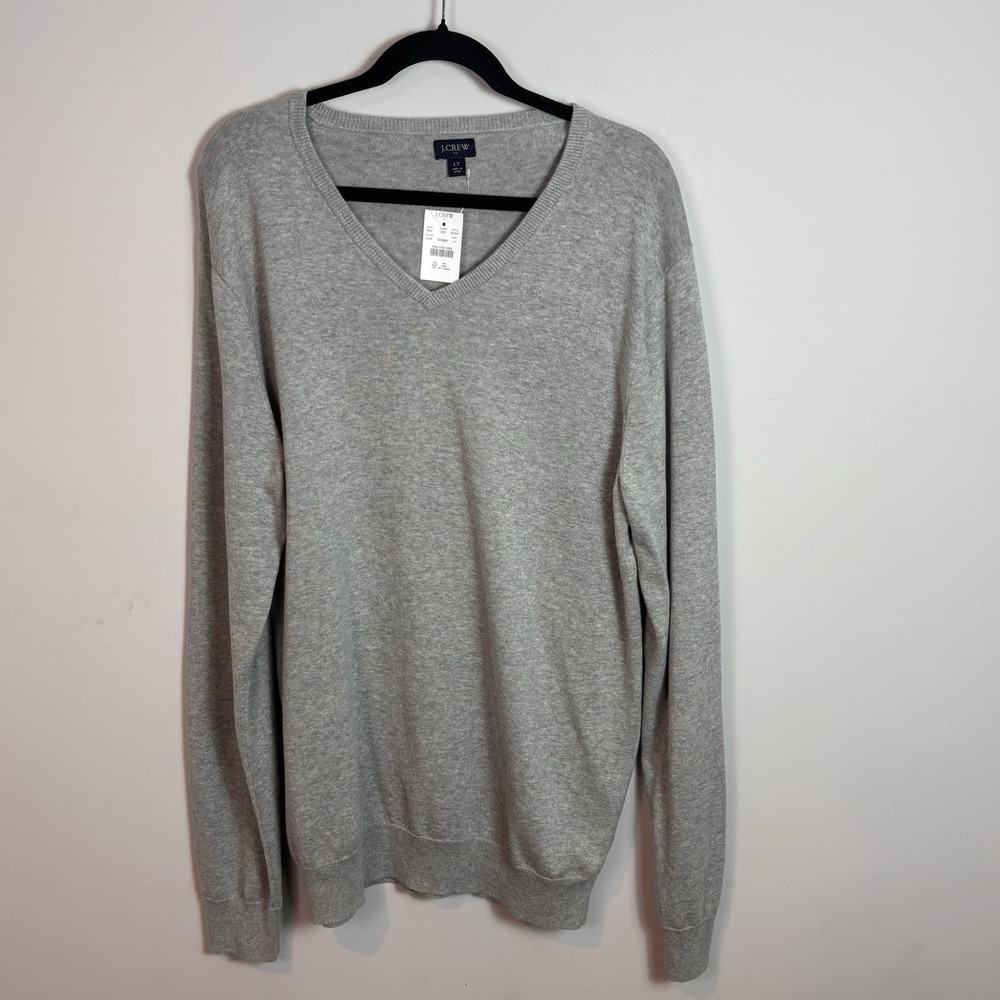 NWT J.Crew Womens Grey V-Neck 100% Cotton Pull-over Sweater sz Tall Medium